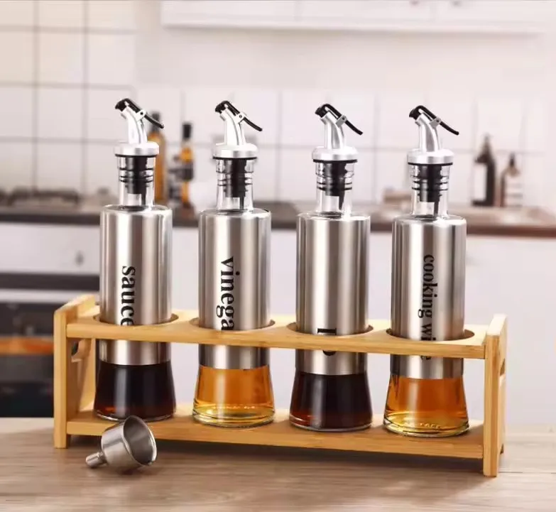Cooking Seasoning Sauce Bottle Stainless Glass Storage Bottle Oil Bottle With Free Funnel