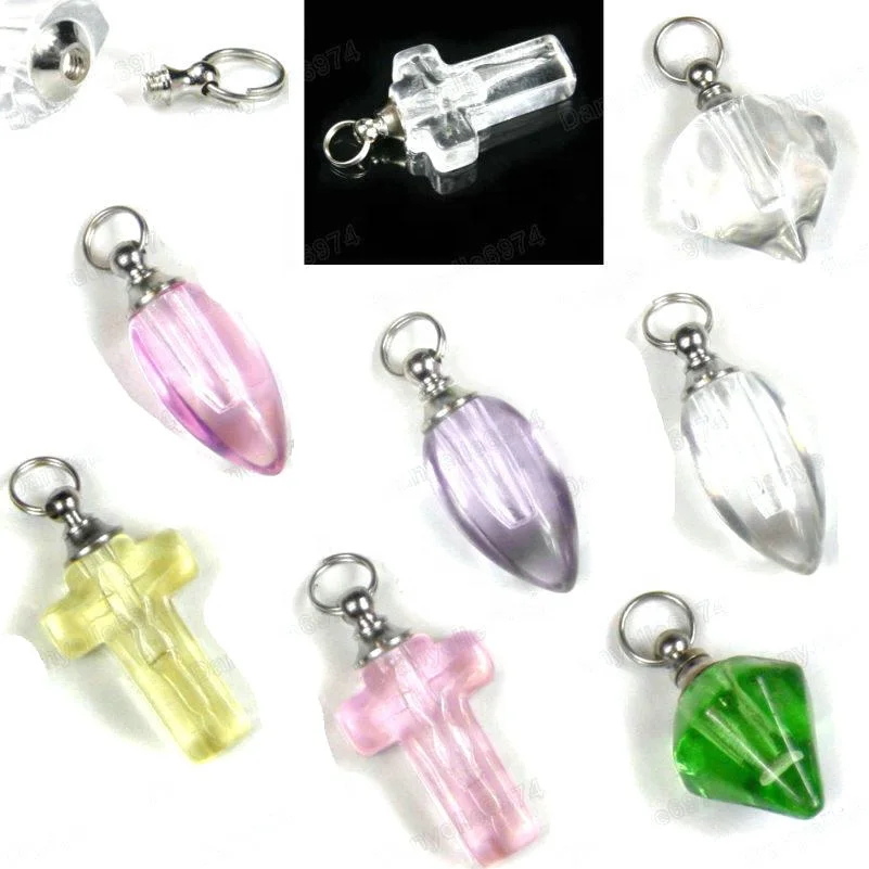 Wholesale SCREW TOP empty Glass VIALS drop/cross/diamond Bottle perfume Pendant