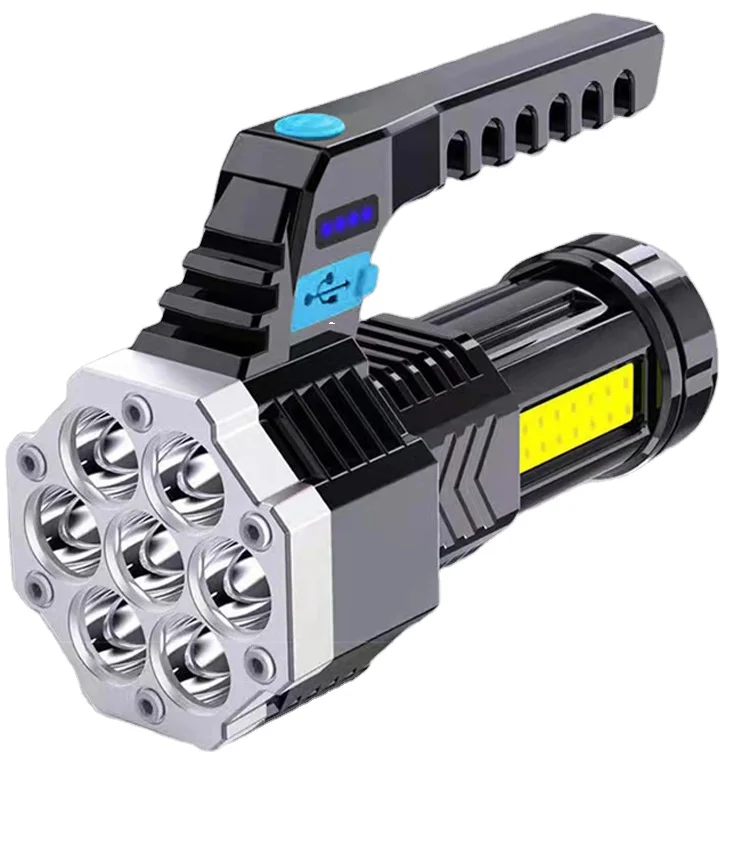 7 LED+COB ABS plastic portable hand light Electric show LED strong rechargeable hand lamp flashlight torch for camping