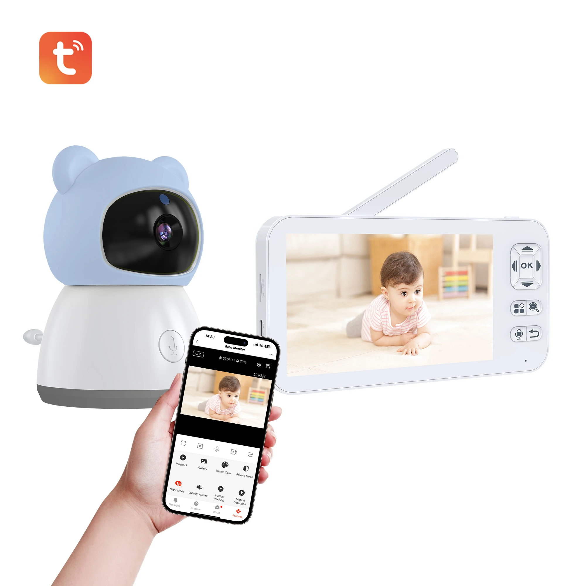 Dual Mode 5 Inch 2K Pixel Graffiti Smart Baby Monitor Baby Care Infrared Night Vision Indoor Monitor