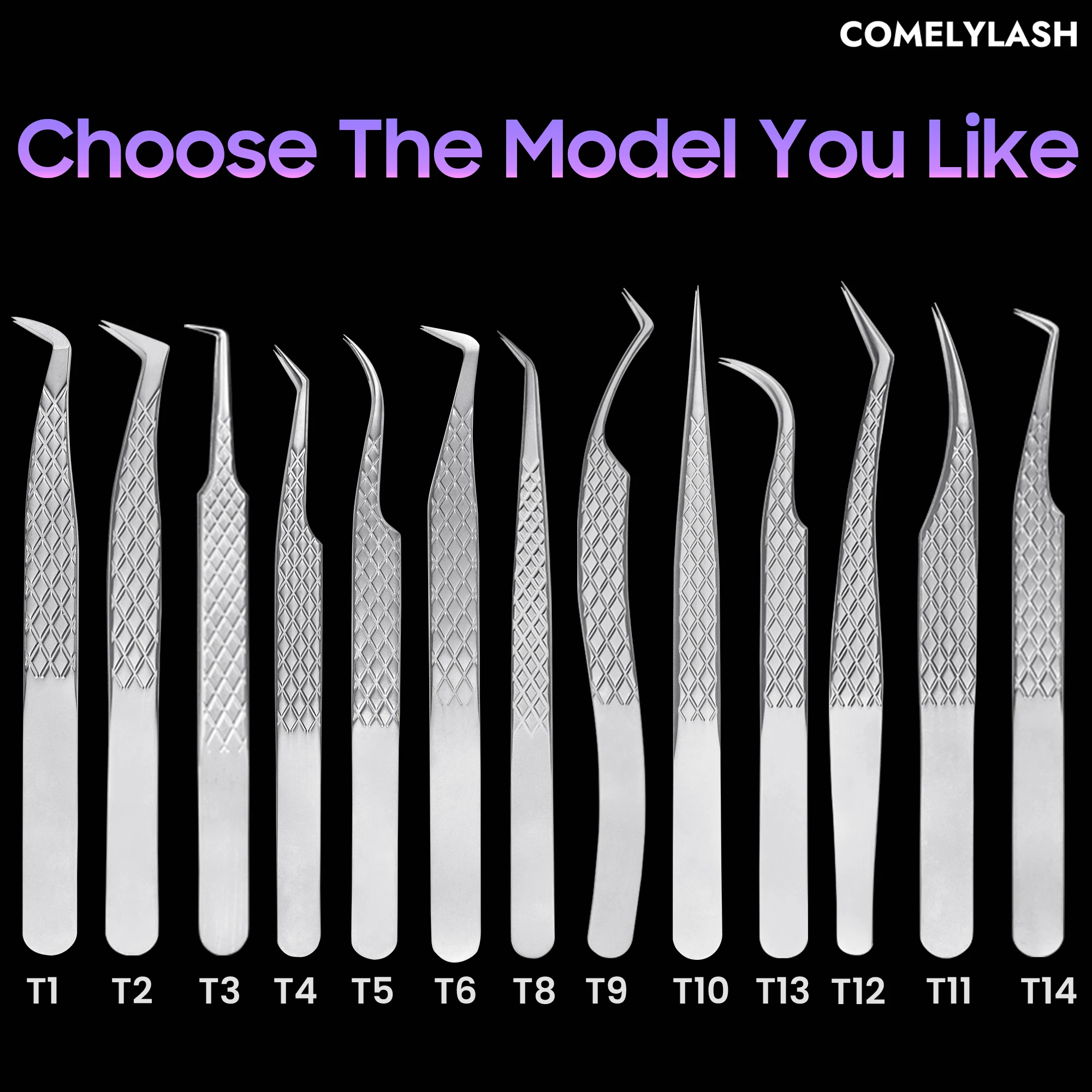 Comelylash Purple Fiber Tip Tweezers Lash Extension Tweezers Lash Supplies 45 DegreeFiber Tip Tweezers