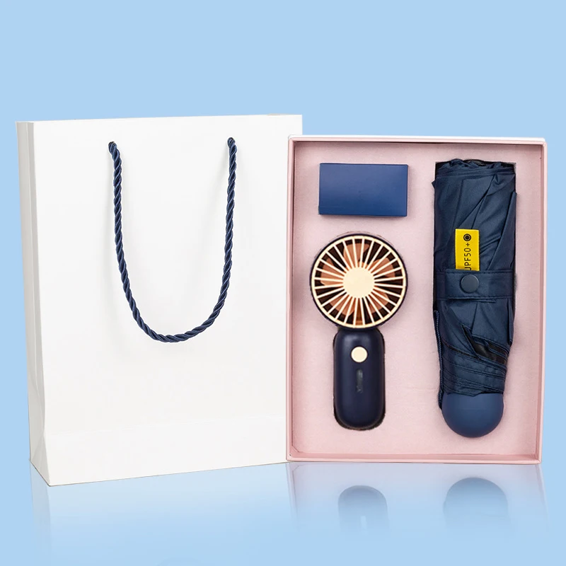 Umbrella And Fan Gift Set USB Mini Fan Portable Handheld Fan Umbrella Set Promotional Business Gifts