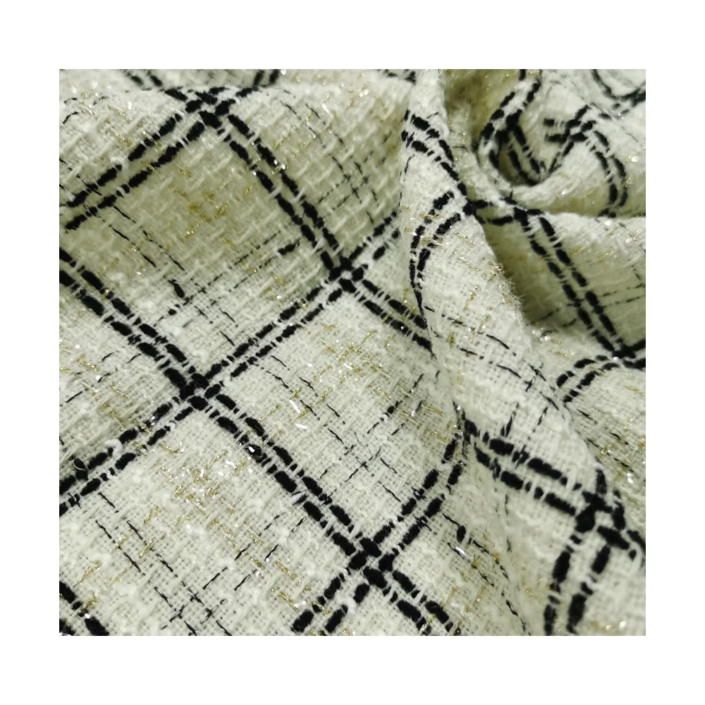 Hot sale tweed wool  fabric woven suit women polyester fabric woven fancy  clothing material fabric