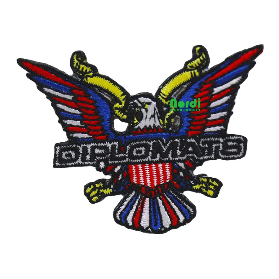 Bulk Custom Made Heat Press Woven Patches Iron On Embroidery Badge With Merrow Border For Clothing Applique