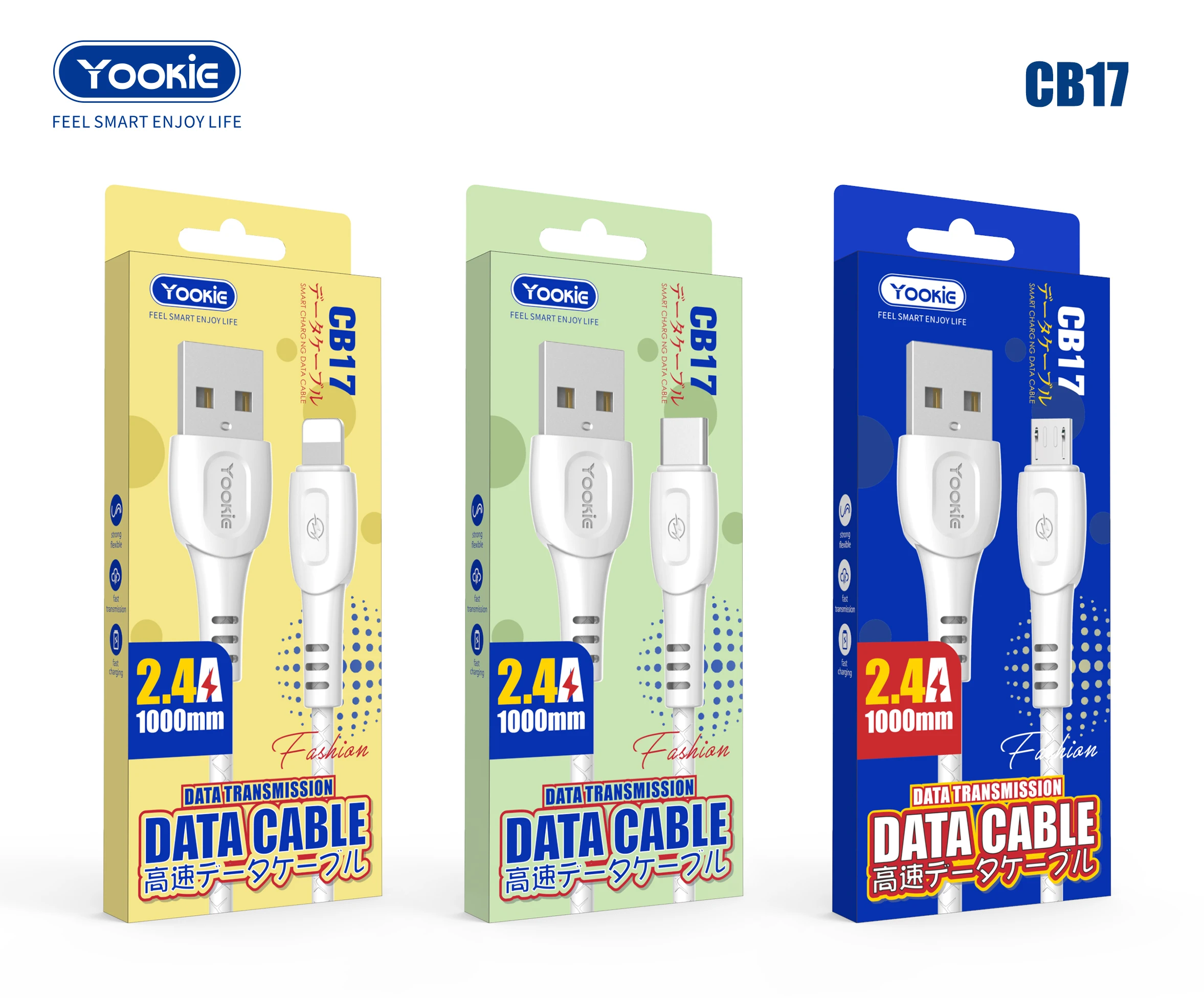 Yookie CB17 Cheap Price Usb Cable 1 Meter Charging Type C Miro Iph Data Transfer UsbCharger 2.4a Data Cable