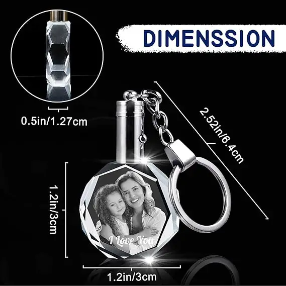 30mm  Personalized Custom key chain with name ya words keychain key ring with chain key chain led light doble