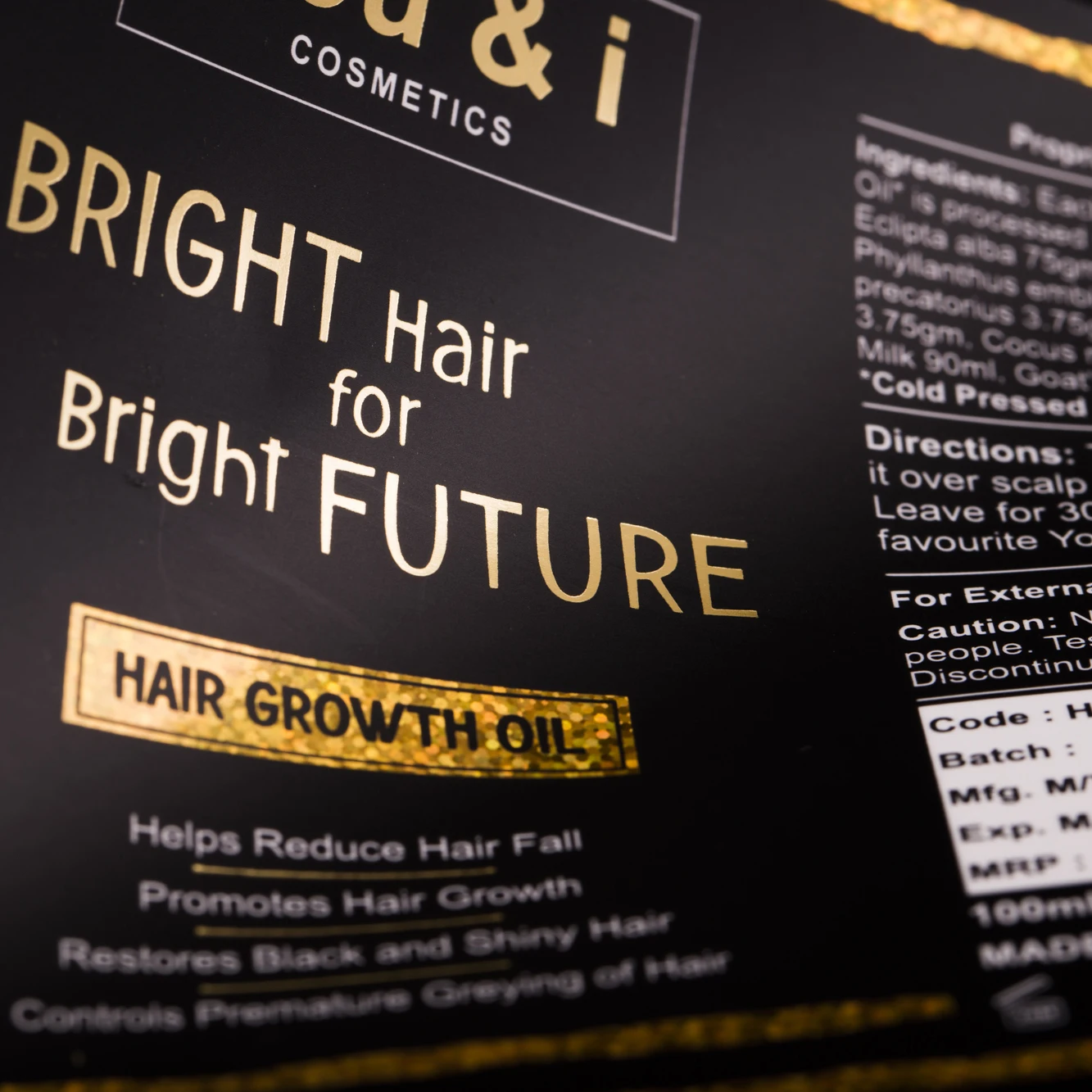 Custom Design Waterproof Adhesive Paper Label BOPP Polypropylene Sticker with Golden Foil for Hair Growth Oil Bottle