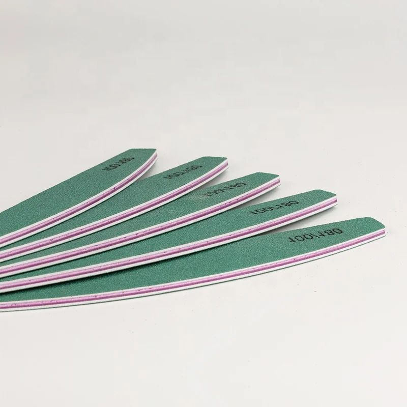 Double Side Sandpaper Premium Green Half Moon Hand Manicure Private Label 100/100 Grit Nail Files 100 180 Custom Printed