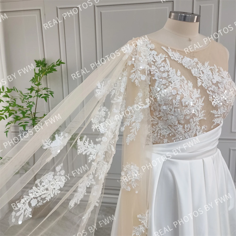 100%Real Photos High Quality Beaded Sequined Applique A-line Satin Wedding Dress Elegant Women Ball Gown Bride Dress For Wedding