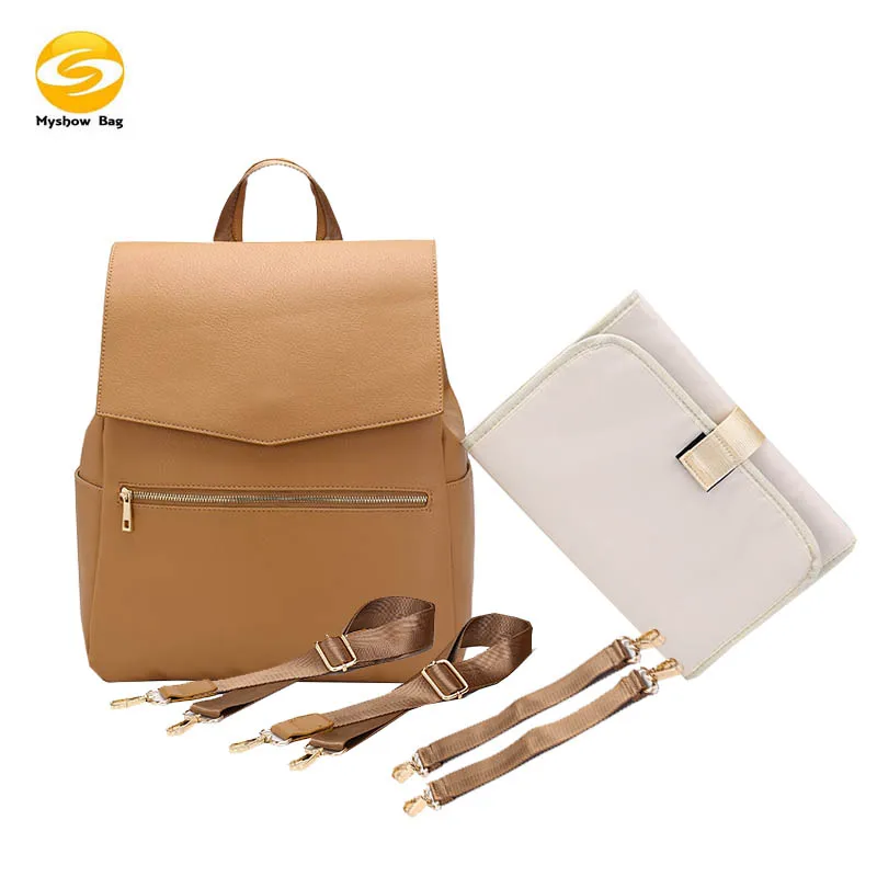 Faux Leather Diaper Bag Backpack,large capacity Diaper Backpack with Changing Pad multi-function baby changing bag for mom