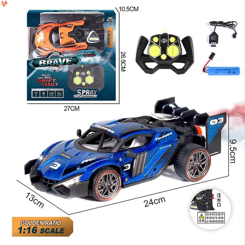 Automatic show 1:16 Alloy Rc Car Electric with car Light Toy Controlled Rc With Remote Control Aerosol racing car with Spray