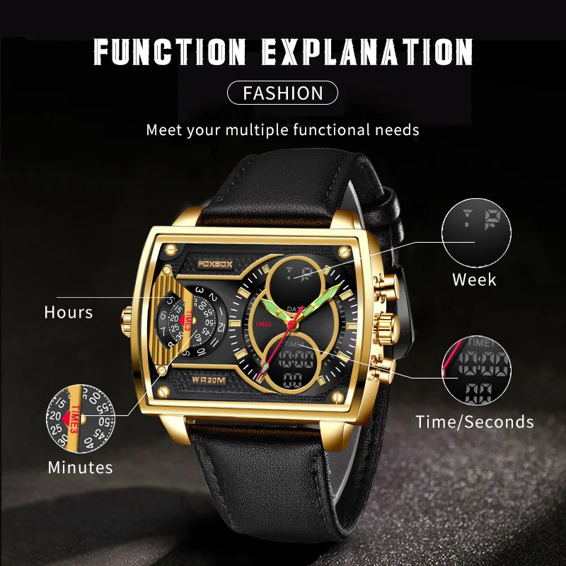 FOXBOX 0009 New 2023 Digital Watch For Men Sports Waterproof Bracelet Clock Gold Electronic LED Watches Mens relojes hombre