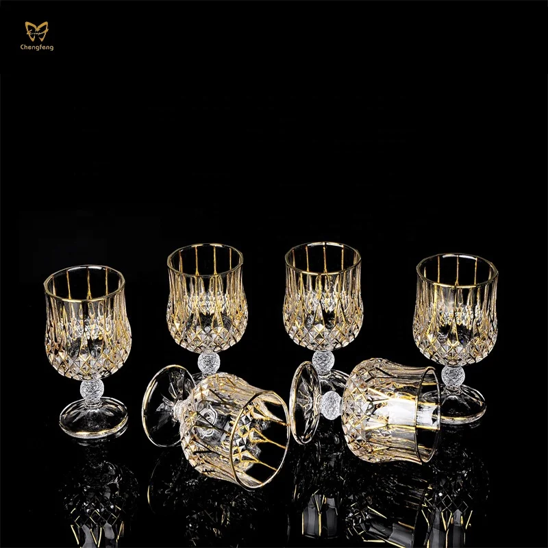 Whisky Glasses Palace Style Trim Engraved Whiskey Glass European Luxury Creative Hand-Print with Gold Rim
