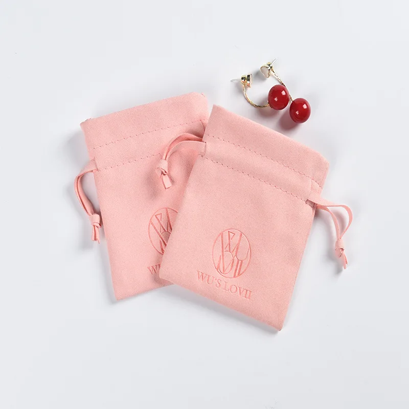 New High-end Microfiber Envelope Bag Necklace Earrings Jewelry Bag Double-sided Flannel Leather Bag Embossed Logo