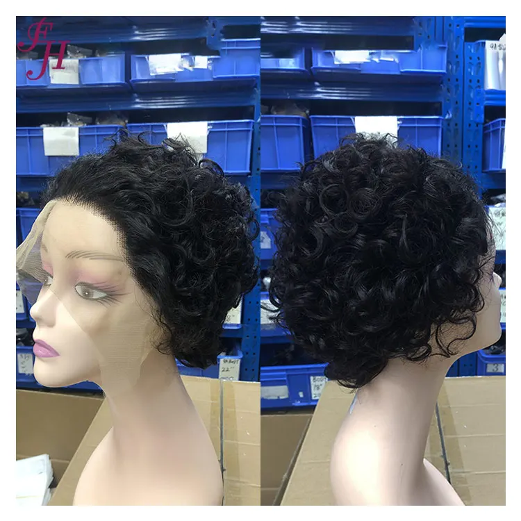 FH brazilian human hair curly short pixie lace front wig perruque pixie cut lace frontal wig human hair pixie cut wig