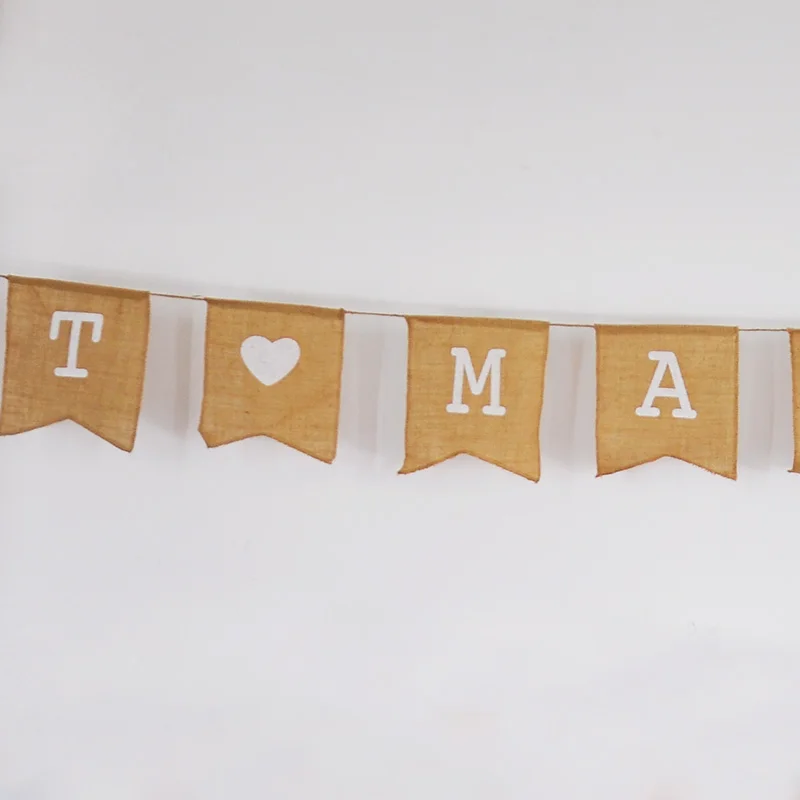 
4m Brown Flag Banner JUST MARRIED Natural Linen Pennant Bunting Party Decoration Props Garland Party Eco-friendly Wedding 