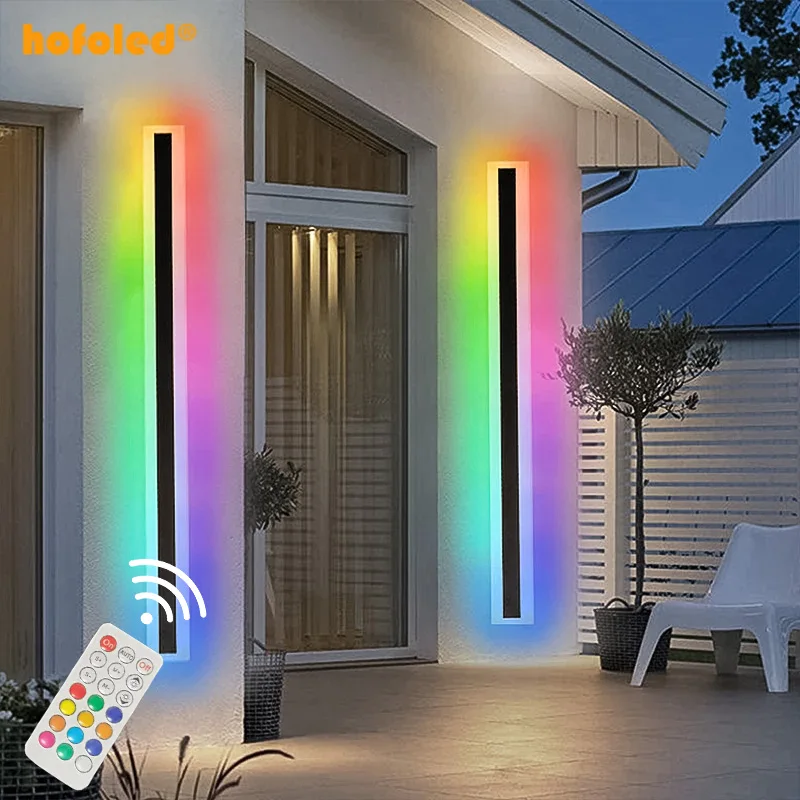 RGB Ip65 Outdoor Waterproof Long Linear Led Wall Light Smart Wall Sconce Lights For Home Bar Atmosphere Wall Lamps