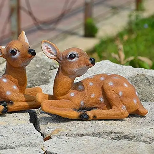 Top Grace Garden Resin Deer Figurine Outdoor Garden Statue Deer Lying Down Sculpture Ornaments Ploy Resin