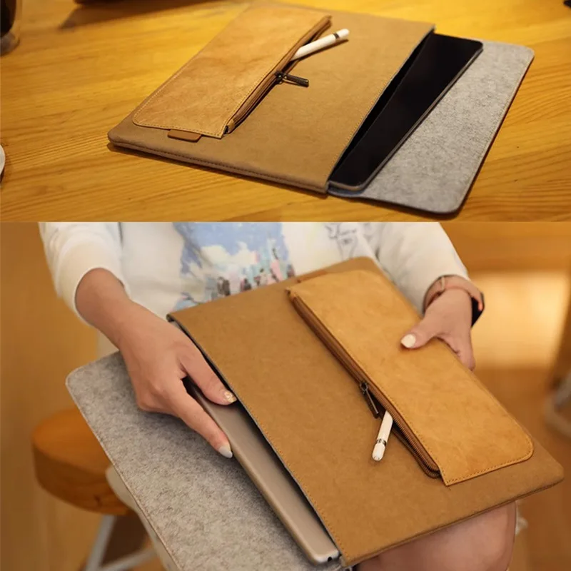 Vintage Quality Leather Laptop Sleeve Custom Washable Kraft Paper Laptop Cover Sleeve For Laptop Tablet