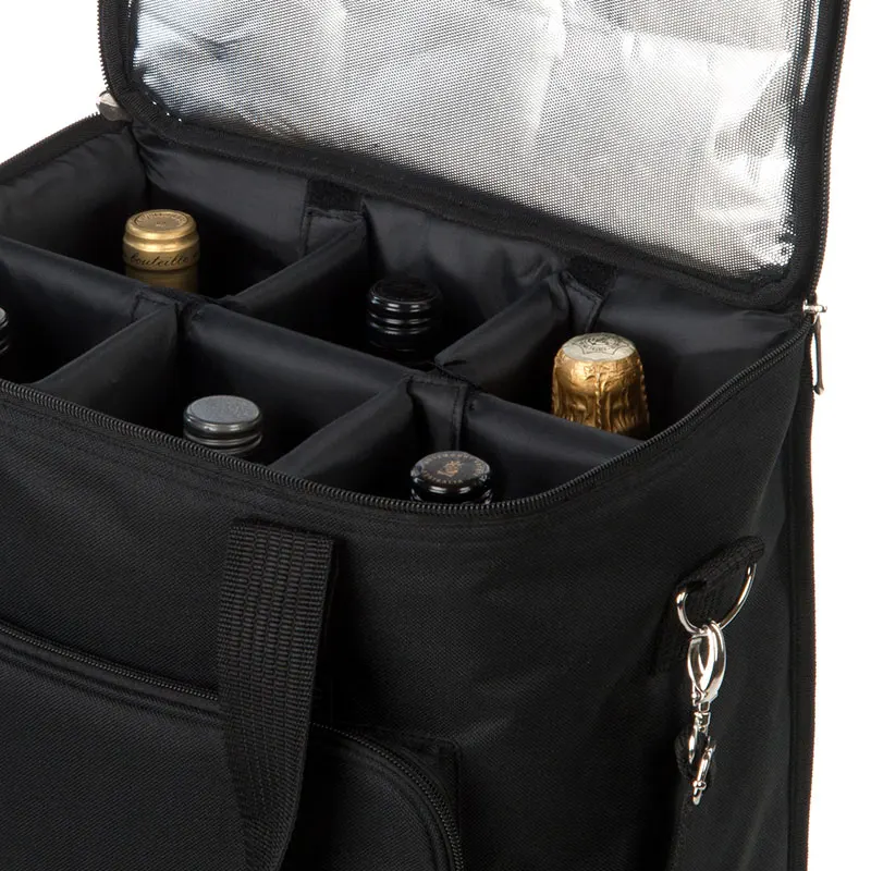 
Hot sell large capacity 6 Bottle wine carrier insulated cooler tote bags wheel trolley Cooler Bag 