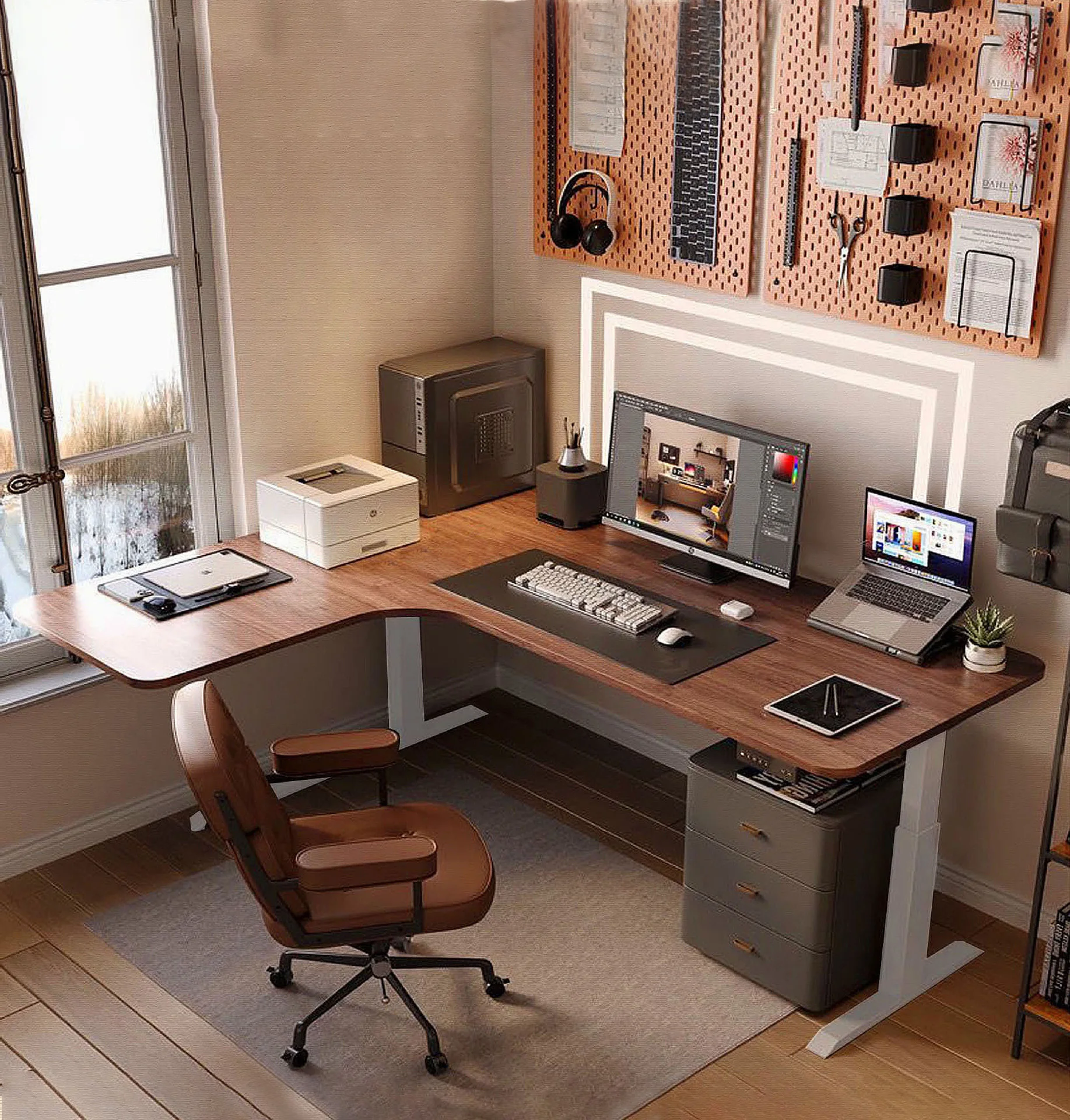 L Electric Frame Metal Stand Sit-Stand Adjustable Electronic Standing Desk with Power for Ergonomic Usage in School