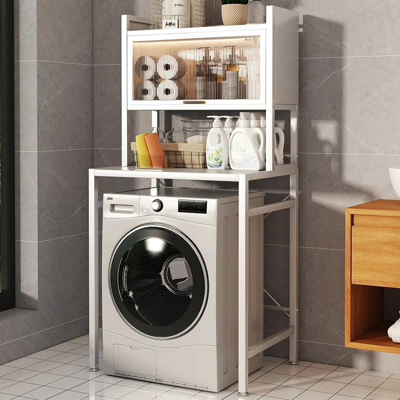Laundry Rack Stand Type Bathroom 3-layer Storage Rack with Cabinet Door Flip Toilet Washing Machine Floor Storage Shelf
