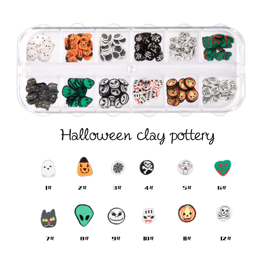 New manicure accessories Halloween soft pottery 12-grid ghost pumpkin