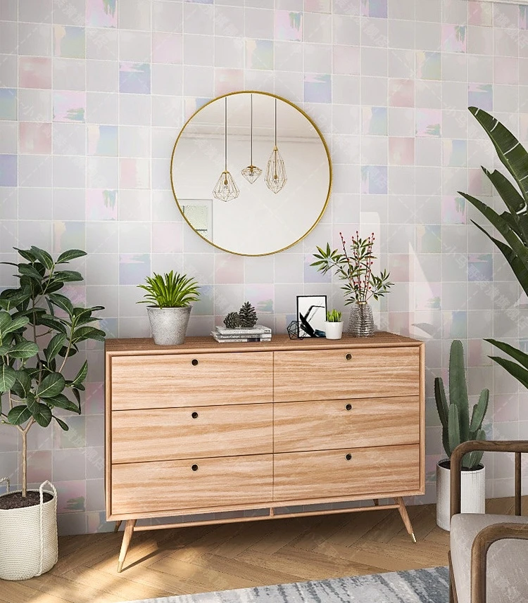 Hand made Rainbow Iridescent Long Subway Pink Ceramic Bathroom Wall Tile For Backsplash Kitchen Restaurant Hotel Project