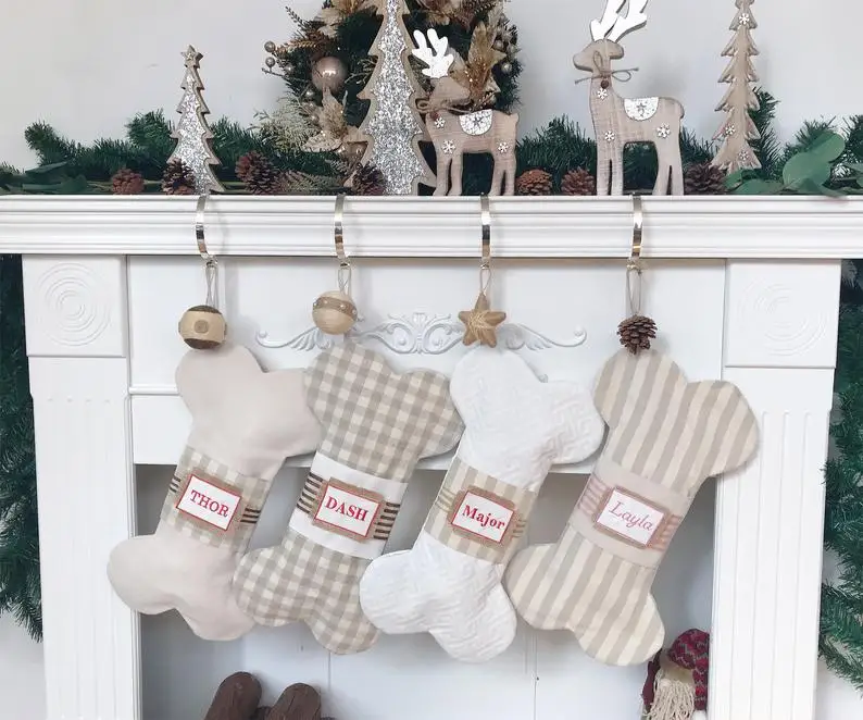 Подарок для детей, полосатые рождественские носки с монограммой, сублимационные рождественские чулки с чистыми костяшками для собак