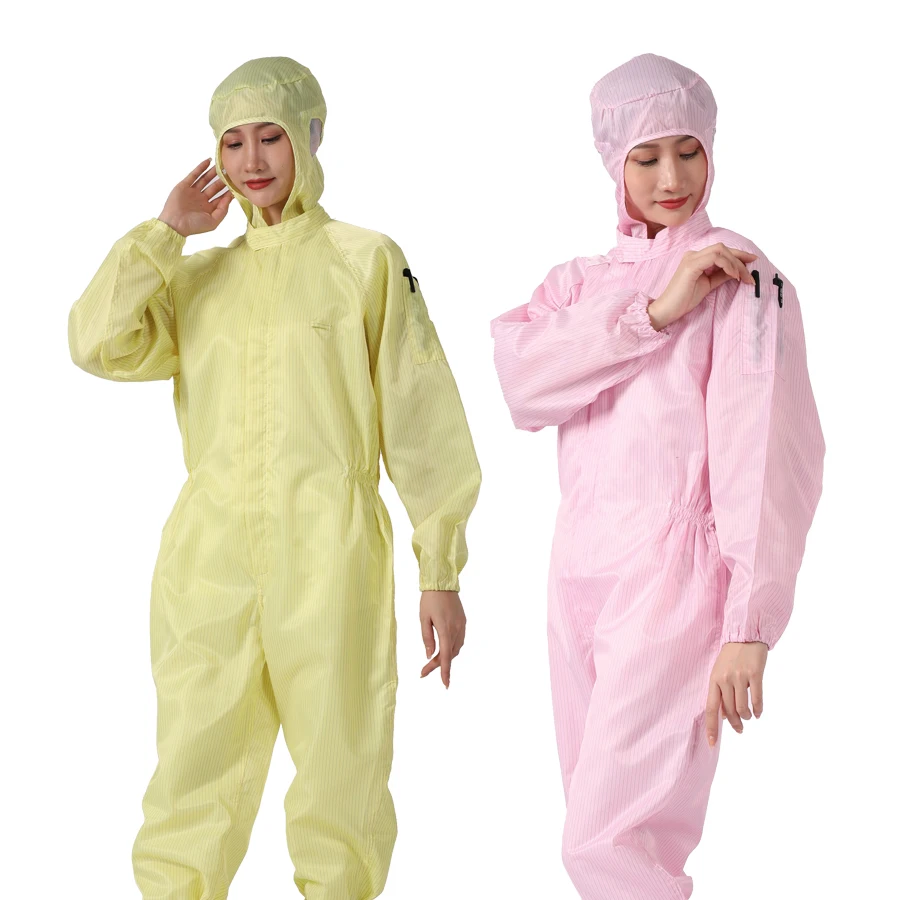 OEM White Dust Proof Reusable Antistatic Cleanroom Lab Pharmaceutical Workers ESD Jumpsuit Coverall Uniform With Hood
