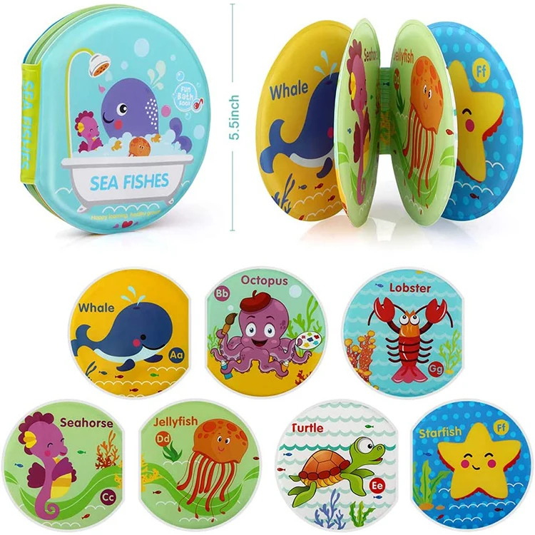 Eco-friendly durable soft non-toxic plastic fiber baby bath book for early education