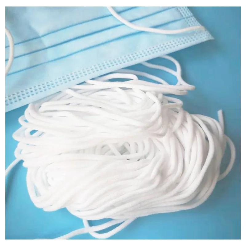 Round Elastic Polyester Braided Nylon Spandex band Medical Accesories White Macrame Cord 5mm Flat Earloop For Face Mask