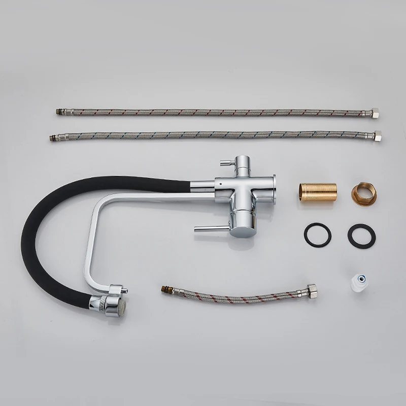 Filter Kitchen Faucet with Drinking Water Faucet, High Arc Pull Down Sprayer Kitchen Faucet, 3 in 1 Sink Cold and Hot Mixer Tap