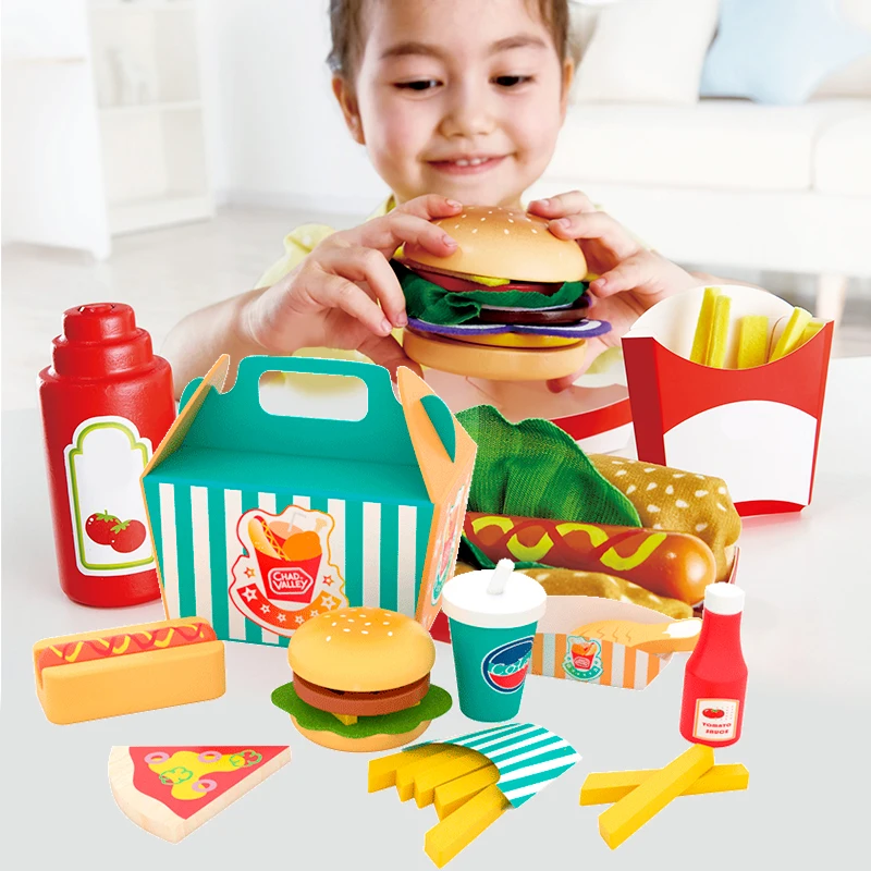 Little Room Role Play Kitchen Afternoon Tea Pretend Food Hamburger Toy Pretend Play Food Wooden Kitchen Set Toys for Kids