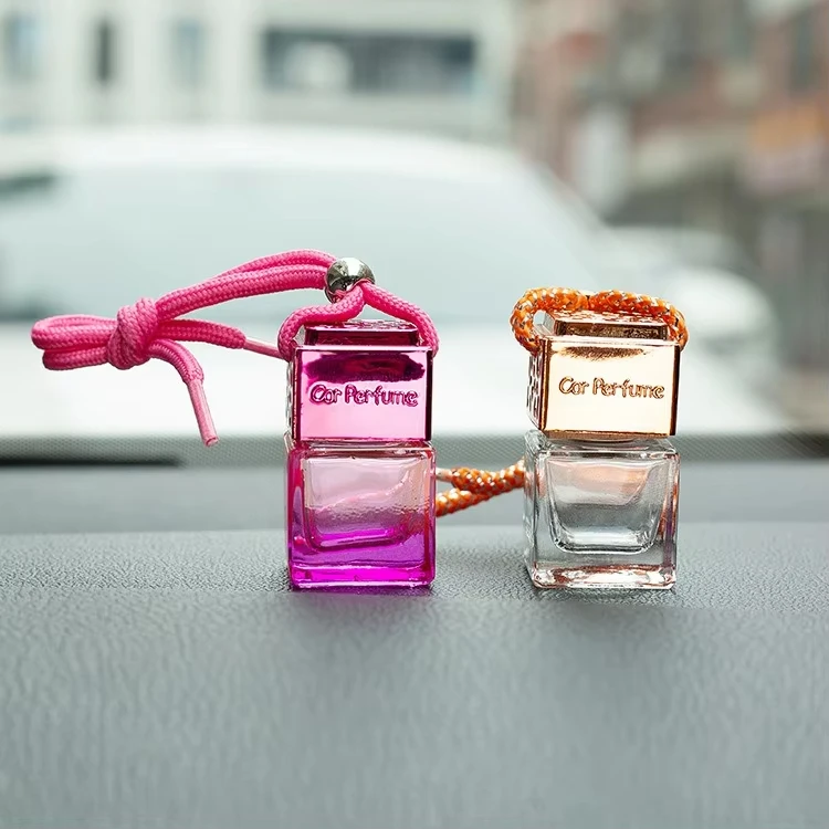 8ML car Air freshener empty bottle 8ML Rose-red hanging car fragrance perfume Square bottle with metal cap