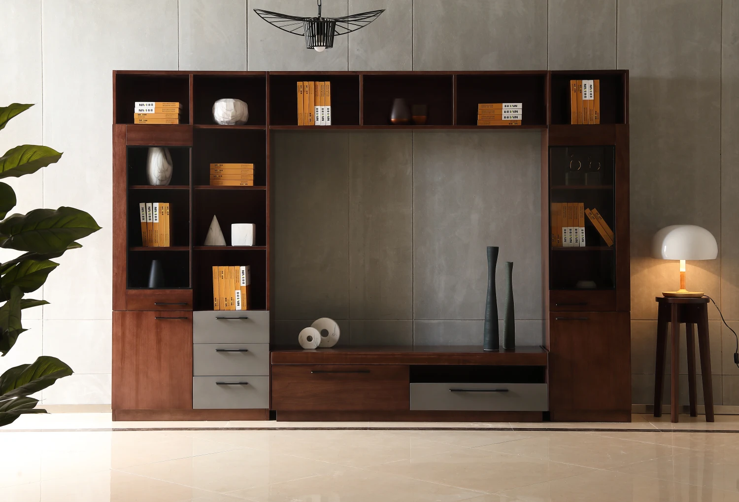 24 Years factory direct Germany style tall solid wood bookcase with drawer and door
