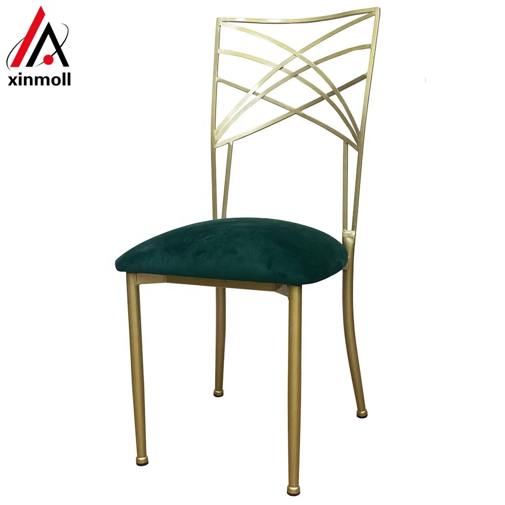 Wedding event chairs Gold  Fanfare Chameleon chair with green Velvet cushions