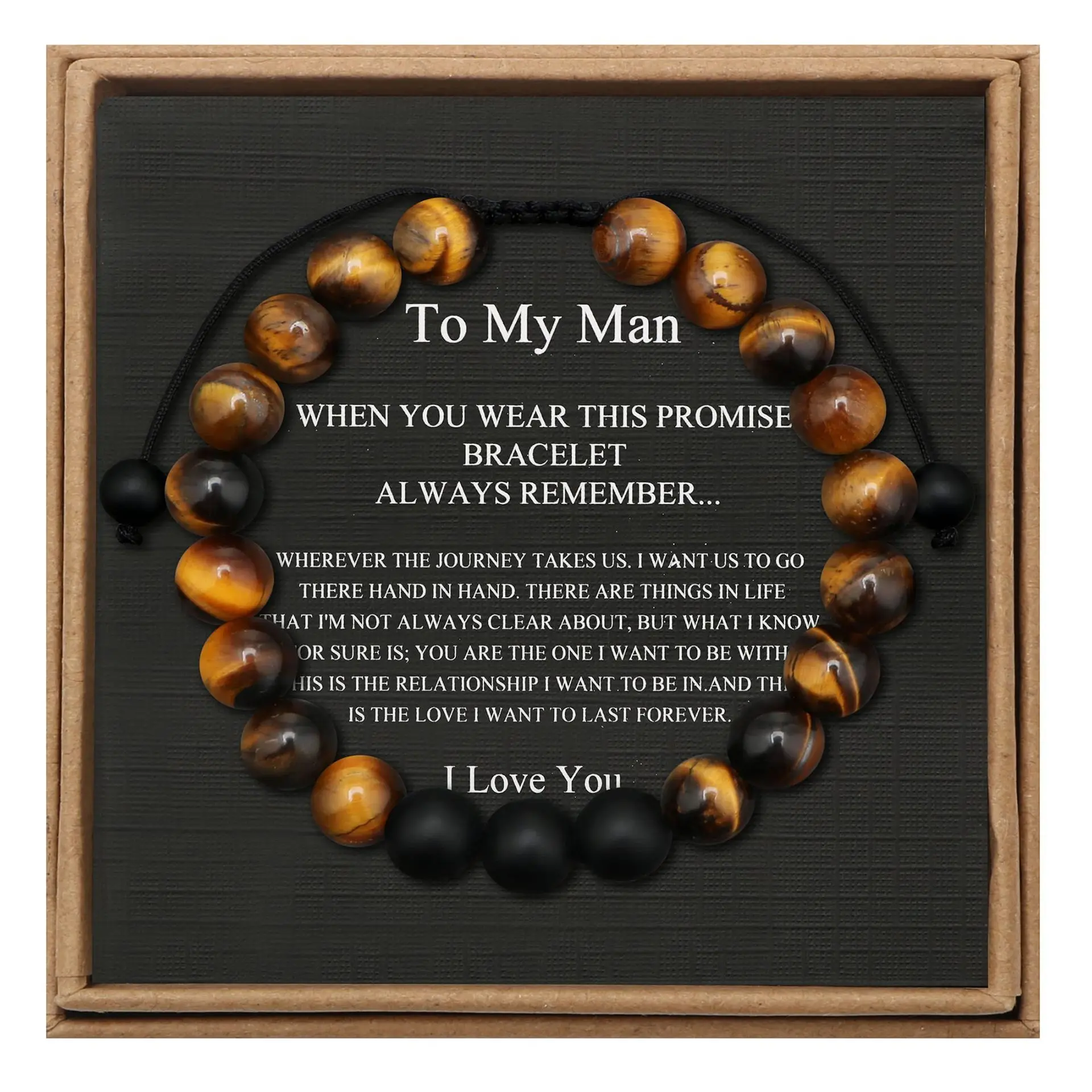 New design Natural Stone Gift To Son Boyfriend Husband Dad Tiger Eye Matte Onyx Card Bracelet  Bead Bracelet