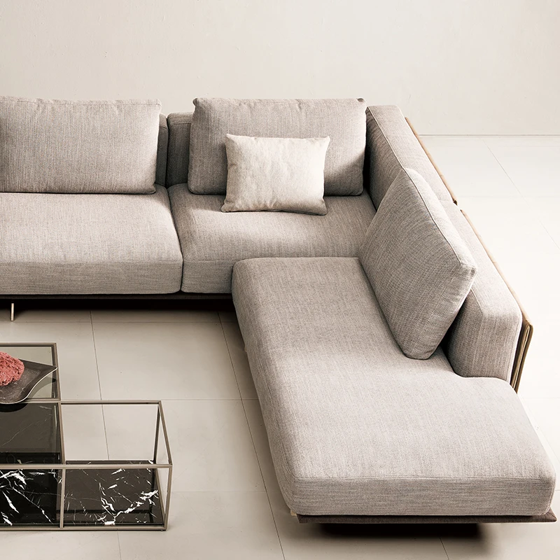 Nordic light luxury wind sand hair living room fabric soft bag L-shaped combination stainless steel high-end designer furniture