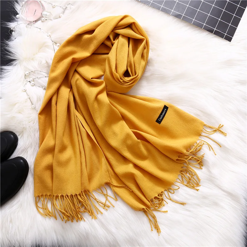 2020 Winter Cashmere Women Scarf Female Luxury Brand Scarves Lady Tassel Bandana Women Solid Shawl Wraps Foulard Tippet Pashmina