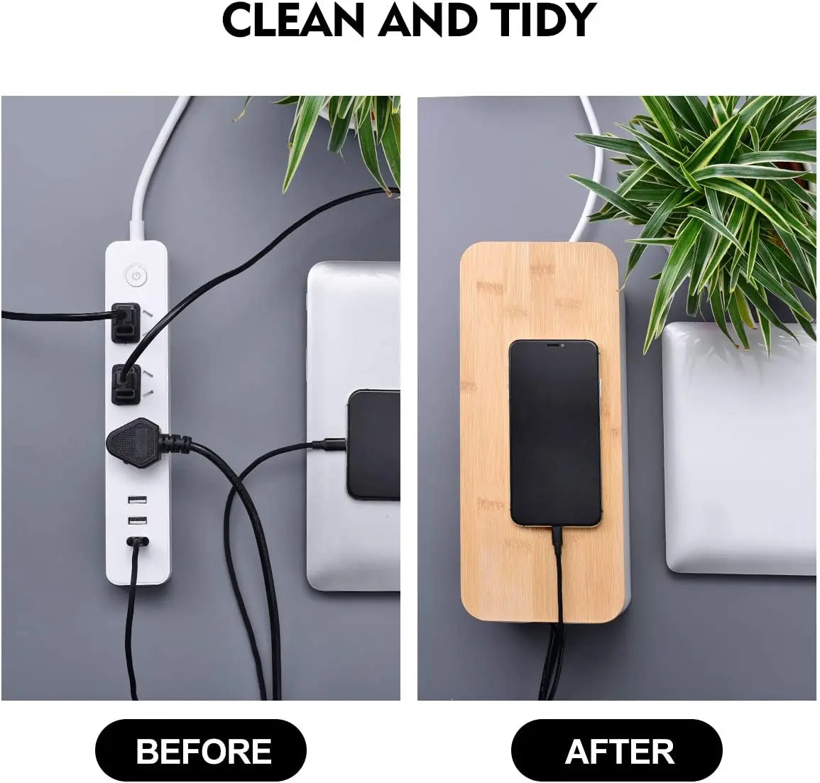 Cable Management Box Wooden Style Cord Organizer Box and Cover for TV Wires, Computer, Router, USB Hub and Under Desk Power St