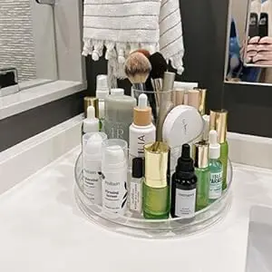 2 Tier Lazy Susan  Acrylic Makeup Organizer Tray 360 Rotating Cosmetics Display Case Turntable Makeup Brush eyeshadow holder