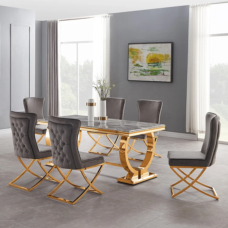 Foshan Good Price Luxurious Dinning Furniture Rectangular Black White Gold Marble Dining Table Chair Set Of 8 10 12 Seater