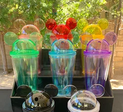 Wholesale 10oz 16oz Clear Ear Shape Tumbler Acrylic Plastic Tumbler Minnie Mouse Tumbler black Mickey Mouse Cup