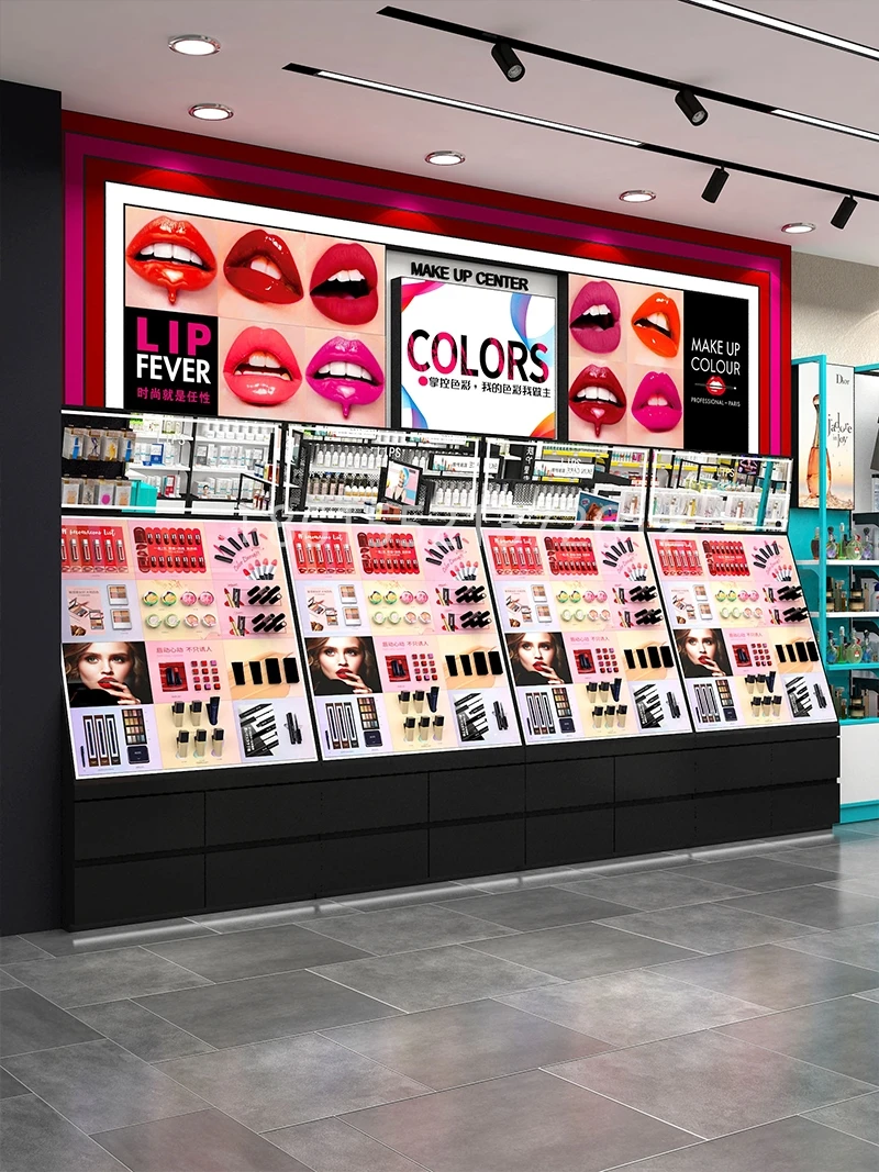 Custom-made beauty floor stand Display Rack expositor de cosmeticos cosmetics shop display counter Gondola make up expositor