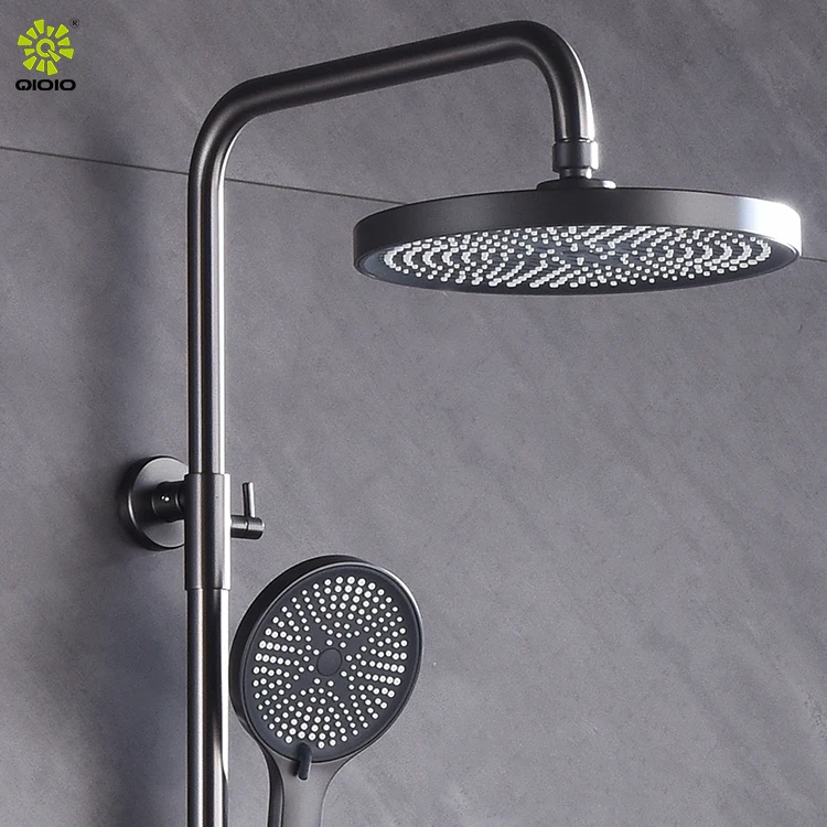Brass Body Space Aluminum Bathroom Wall Mounted Bath Faucet Shower Sets with shelve Round shower head