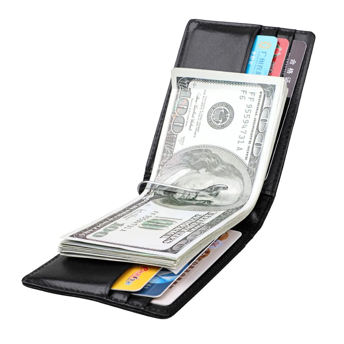 RFID Blocking Minimalist Genuine Leather Magnetic Money Clip Wallet Slim Front Pocket ID Window Wallet Holder
