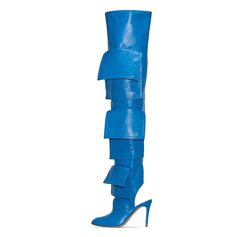 summer blue high heel boots thigh high over the knee with novels bags without heel piece famous brand design wholesale price