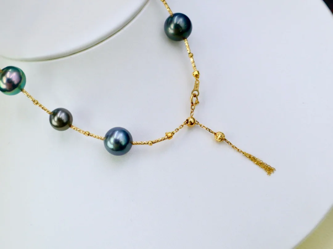 sea water real 18K gold material small large pearl arranged Tahitian tassel tail pearl necklace