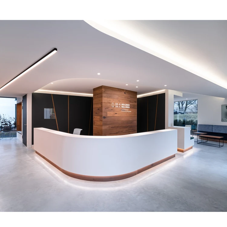 Salon Fence Design Artificial Marble Stone Reception Desk Design High End L Shape Reception Table